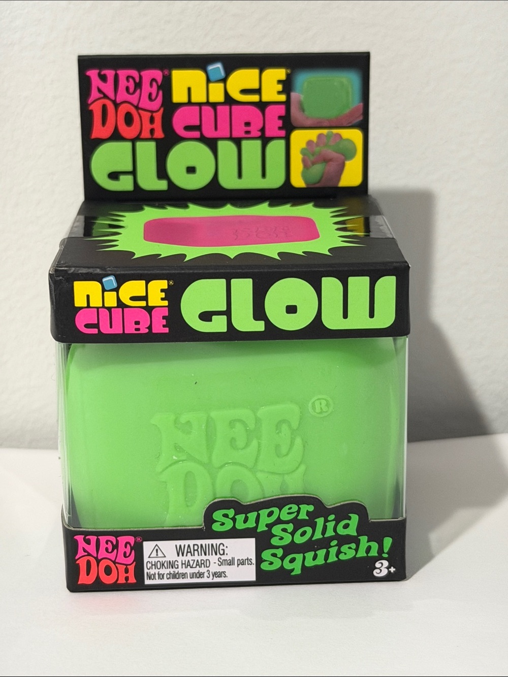 Needoh Glow Super Solid Squish Cube - Green